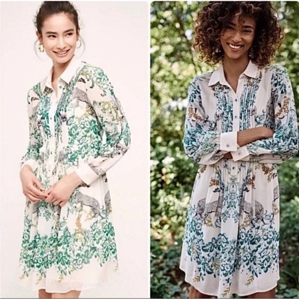 New Maeve from Anthropologie Ria Jungle animal Print Shirt Dress
